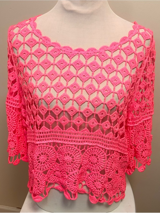 Willow Tree Tops - NWT Hot Pink Crochet Open Knit Top Cover Up Beach Summer Festive Boho Hippie OS